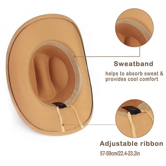 1187 Women Men Fashion Wide Brim Teardrop Crown Felt Western Cowboy Cowgirl